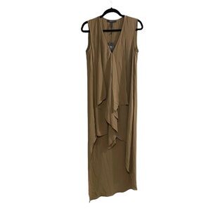 BCBGMAXAZRIA Sleeveless Cascade-Ruffle High-Low Dress Tan XS